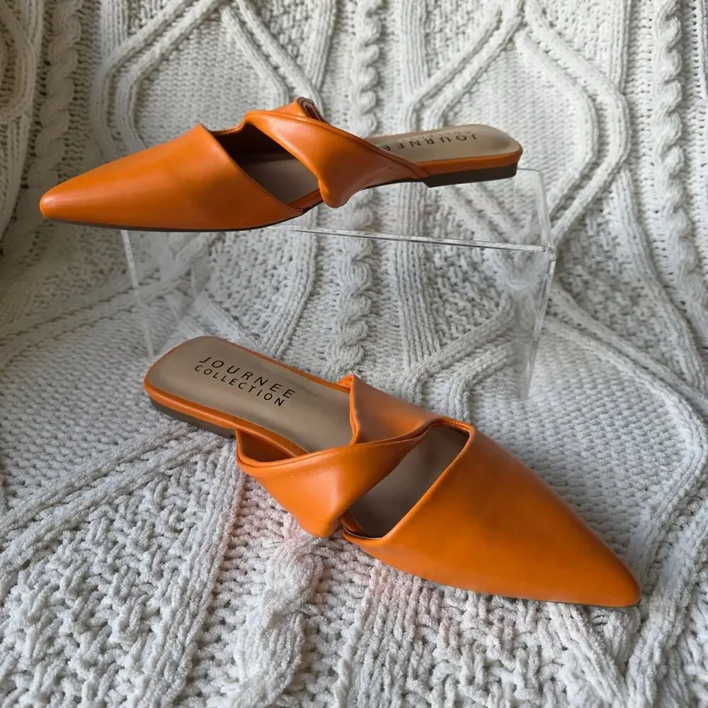NEW Journee Women's Enniss Cutout Pointed Toe Mule‎ Flats Size 7 Orange VOLS